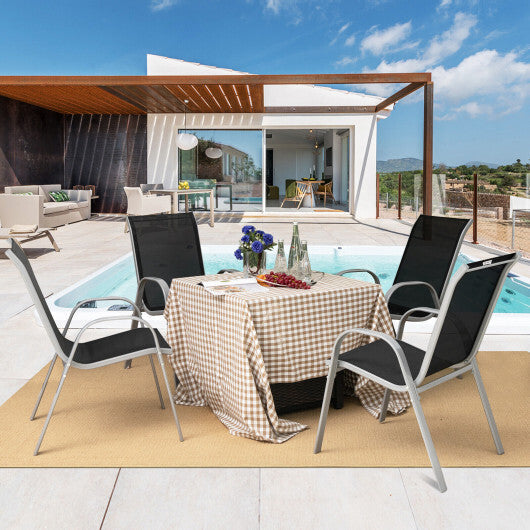 4 Pieces Stackable Patio Dining Chairs Set with Armrest-Black LuxuryLifeWay Online Store