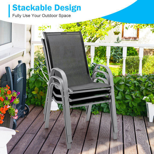 4 Pieces Stackable Patio Dining Chairs Set with Armrest-Black LuxuryLifeWay Online Store
