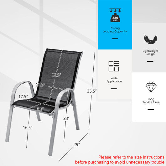 4 Pieces Stackable Patio Dining Chairs Set with Armrest-Black LuxuryLifeWay Online Store