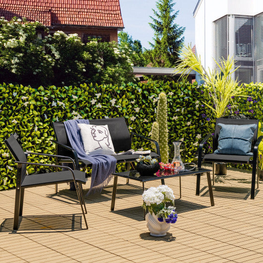 4 Pieces Patio Furniture Set with Armrest Loveseat Sofas and Glass Table Deck-Gray LuxuryLifeWay Online Store