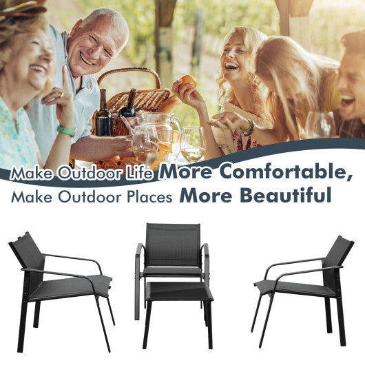 4 Pieces Patio Furniture Set with Armrest Loveseat Sofas and Glass Table Deck-Gray LuxuryLifeWay Online Store