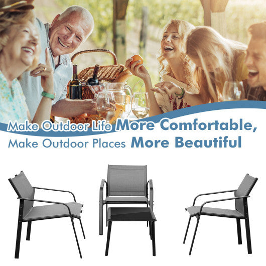 4 Pieces Patio Furniture Set with Armrest Loveseat Sofas and Glass Table Deck-Gray LuxuryLifeWay Online Store