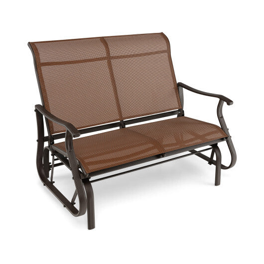 2-Person Patio Glider Bench with High Back and Curved Armrests-Brown LuxuryLifeWay Online Store