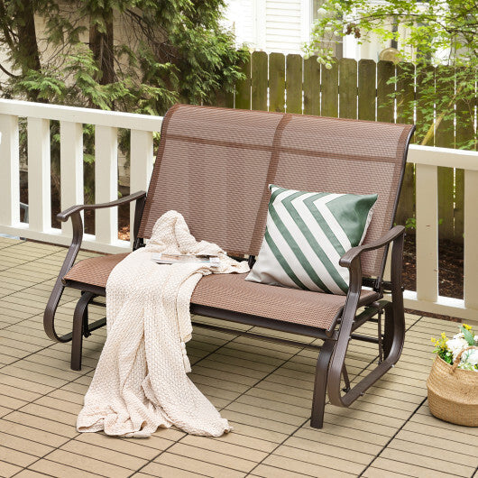 2-Person Patio Glider Bench with High Back and Curved Armrests-Brown LuxuryLifeWay Online Store