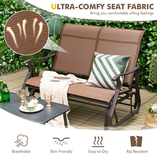 2-Person Patio Glider Bench with High Back and Curved Armrests-Brown LuxuryLifeWay Online Store