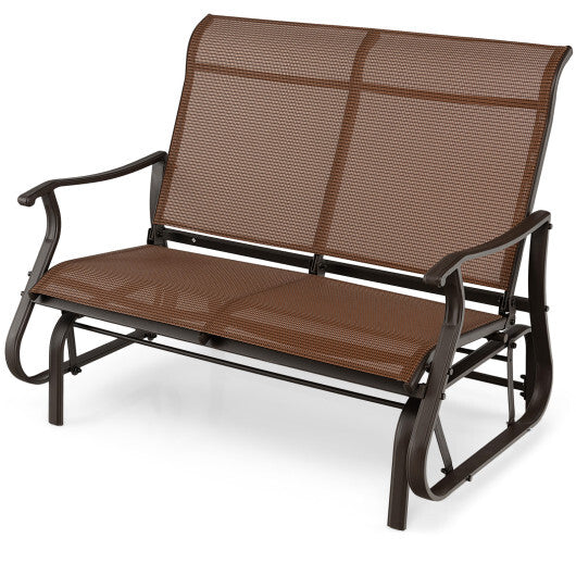 2-Person Patio Glider Bench with High Back and Curved Armrests-Brown LuxuryLifeWay Online Store