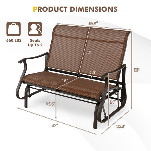 2-Person Patio Glider Bench with High Back and Curved Armrests-Brown LuxuryLifeWay Online Store