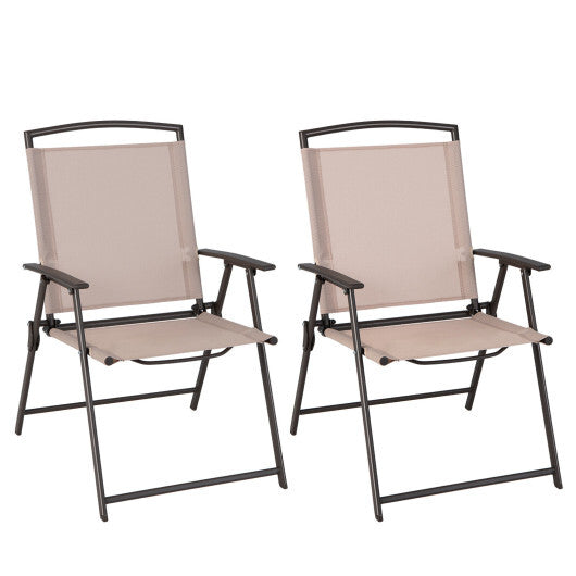 Set of 2 Patio Dining Chairs with Armrests and Rustproof Steel Frame-Beige LuxuryLifeWay Online Store