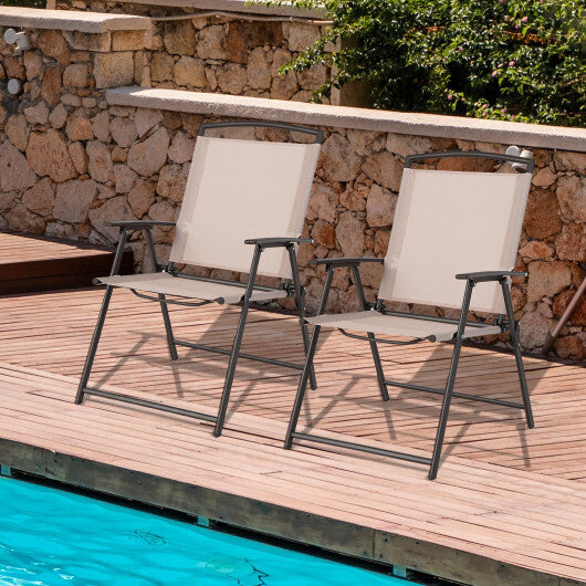Set of 2 Patio Dining Chairs with Armrests and Rustproof Steel Frame-Beige LuxuryLifeWay Online Store