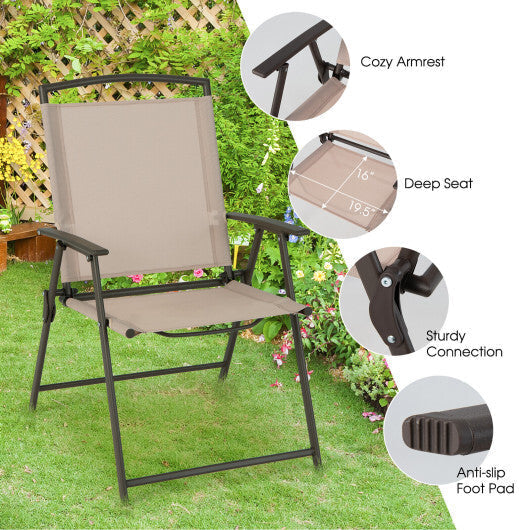 Set of 2 Patio Dining Chairs with Armrests and Rustproof Steel Frame-Beige LuxuryLifeWay Online Store