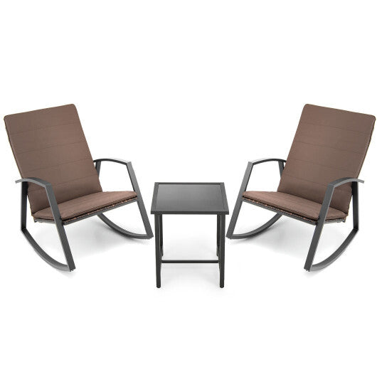 3 Pieces Patio Rattan Rocking Furniture Set-Brown LuxuryLifeWay Online Store