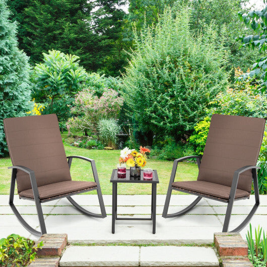 3 Pieces Patio Rattan Rocking Furniture Set-Brown LuxuryLifeWay Online Store