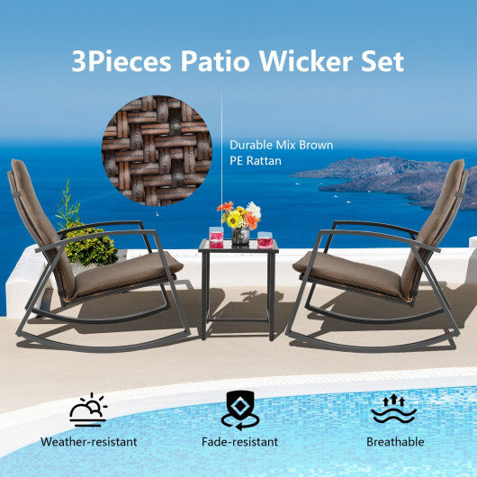3 Pieces Patio Rattan Rocking Furniture Set-Brown LuxuryLifeWay Online Store