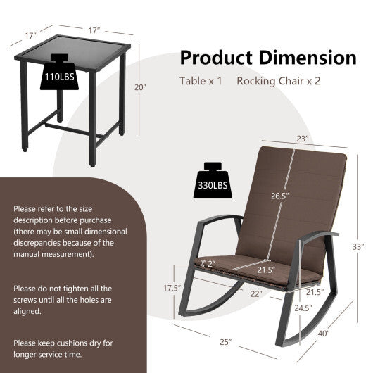 3 Pieces Patio Rattan Rocking Furniture Set-Brown LuxuryLifeWay Online Store