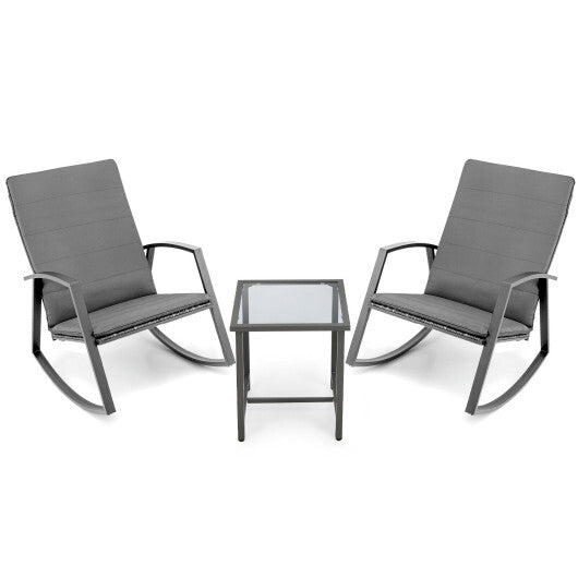 3 Pieces Patio Rattan Rocking Furniture Set-Brown LuxuryLifeWay Online Store