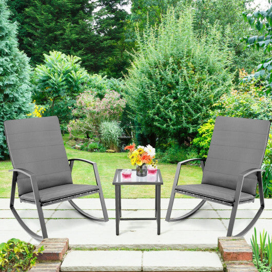 3 Pieces Patio Rattan Rocking Furniture Set-Brown LuxuryLifeWay Online Store