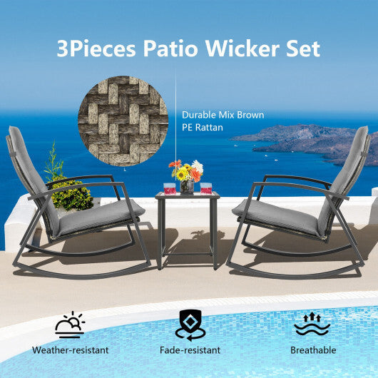 3 Pieces Patio Rattan Rocking Furniture Set-Brown LuxuryLifeWay Online Store