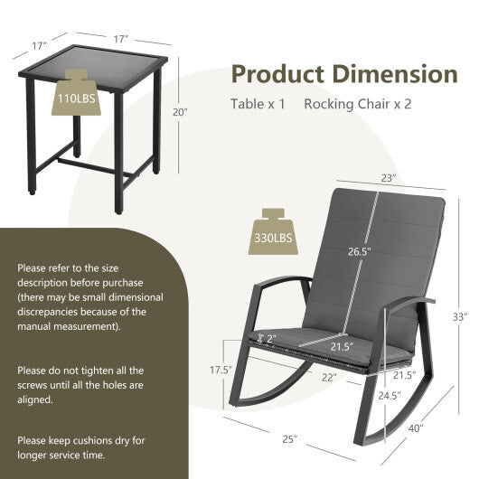 3 Pieces Patio Rattan Rocking Furniture Set-Brown LuxuryLifeWay Online Store