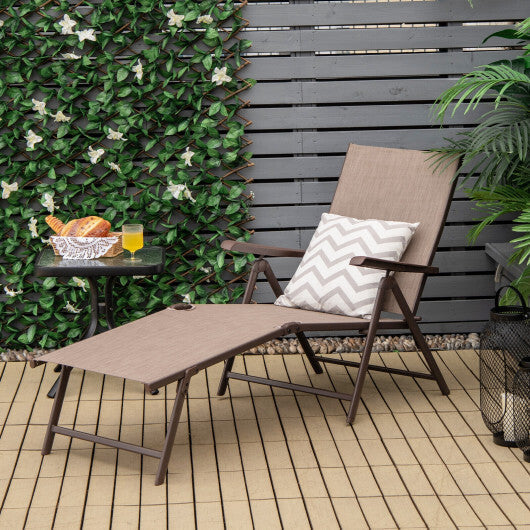Patio Foldable Chaise Lounge Chair with Backrest and Footrest-Brown - Color: Brown LuxuryLifeWay Online Store