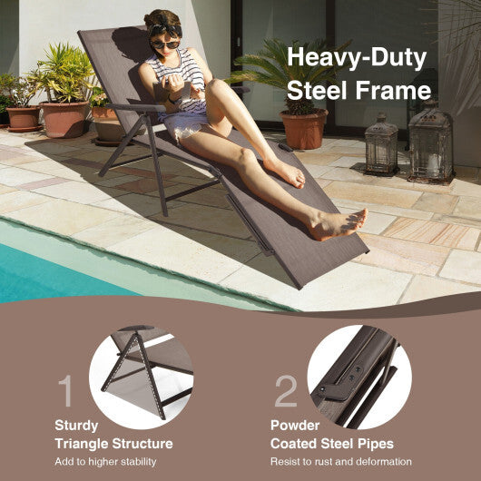 Patio Foldable Chaise Lounge Chair with Backrest and Footrest-Brown - Color: Brown LuxuryLifeWay Online Store