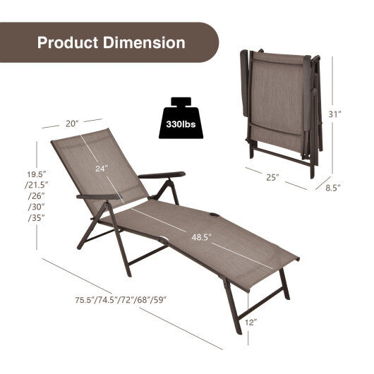 Patio Foldable Chaise Lounge Chair with Backrest and Footrest-Brown - Color: Brown LuxuryLifeWay Online Store