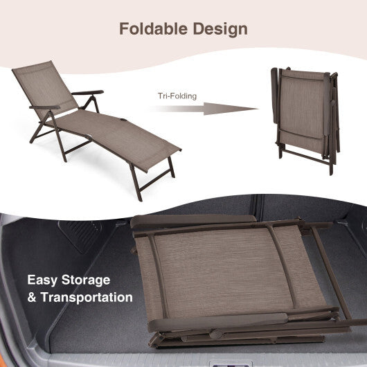Patio Foldable Chaise Lounge Chair with Backrest and Footrest-Brown - Color: Brown LuxuryLifeWay Online Store