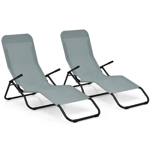 2 Pieces Folding Portable Patio Chaise Lounger with Rocking Design-Light Green LuxuryLifeWay Online Store