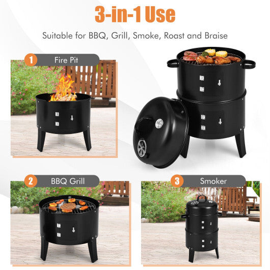 3-in-1 Charcoal BBQ Grill Cambo with Built-in Thermometer LuxuryLifeWay Online Store