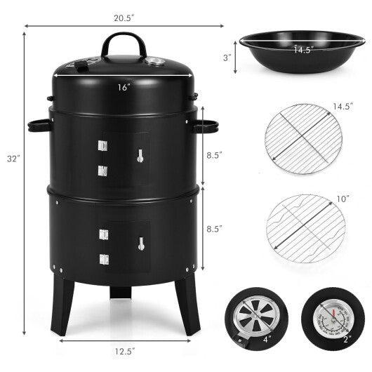 3-in-1 Charcoal BBQ Grill Cambo with Built-in Thermometer LuxuryLifeWay Online Store
