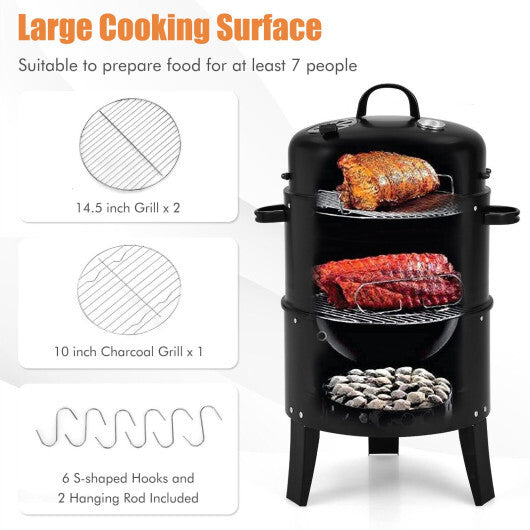 3-in-1 Charcoal BBQ Grill Cambo with Built-in Thermometer LuxuryLifeWay Online Store