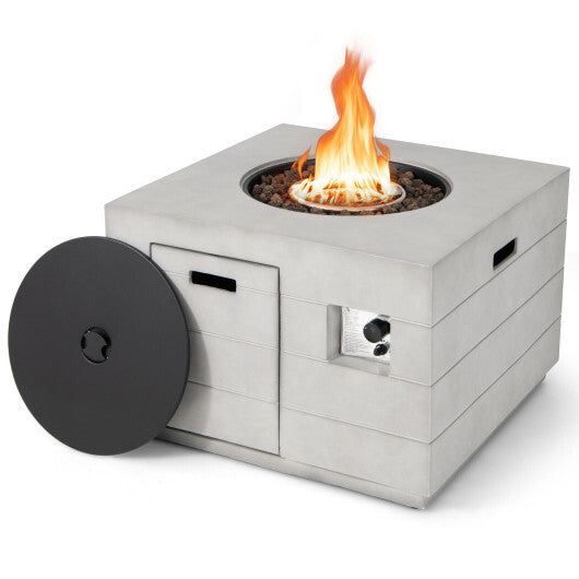 34 Inch Square Concrete Propane Fire Pit Table with Lava Rocks and Cover 50 000 BTU-Gray LuxuryLifeWay Online Store