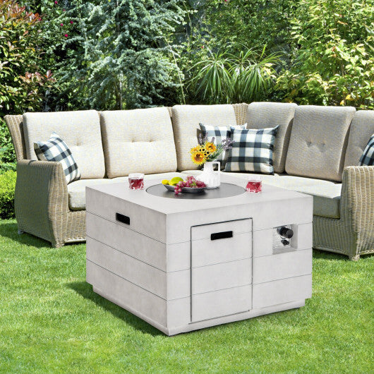 34 Inch Square Concrete Propane Fire Pit Table with Lava Rocks and Cover 50 000 BTU-Gray LuxuryLifeWay Online Store
