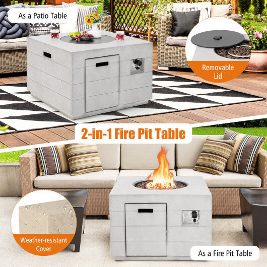 34 Inch Square Concrete Propane Fire Pit Table with Lava Rocks and Cover 50 000 BTU-Gray LuxuryLifeWay Online Store