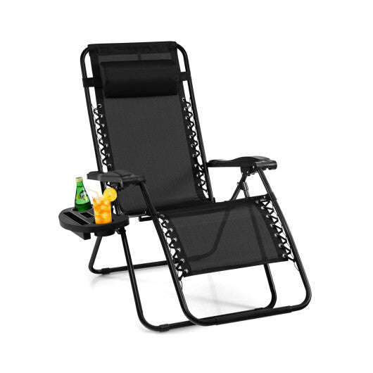 Outdoor Folding Zero Gravity Reclining Lounge Chair with Utility Tray-Black LuxuryLifeWay Online Store