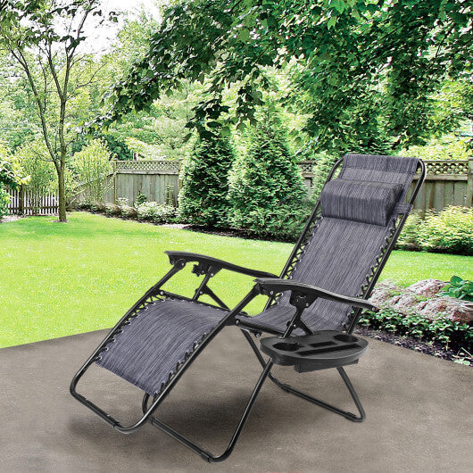 Outdoor Folding Zero Gravity Reclining Lounge Chair with Utility Tray-Black LuxuryLifeWay Online Store