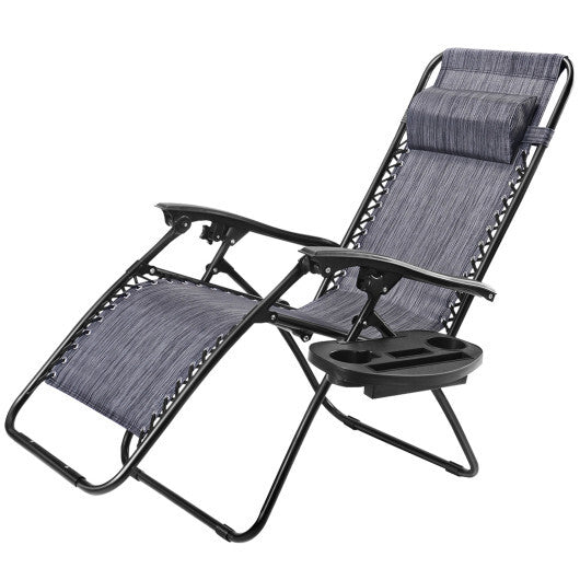 Outdoor Folding Zero Gravity Reclining Lounge Chair with Utility Tray-Black LuxuryLifeWay Online Store