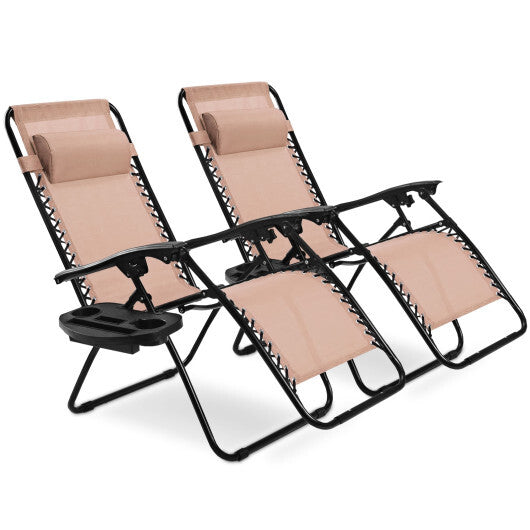 2 Pieces Folding Recliner Zero Gravity Lounge Chair - Beige LuxuryLifeWay Online Store
