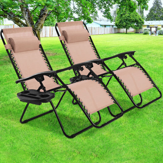 2 Pieces Folding Recliner Zero Gravity Lounge Chair - Beige LuxuryLifeWay Online Store