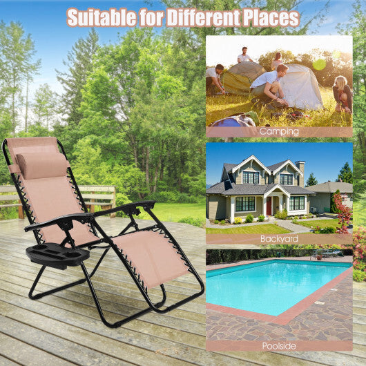 2 Pieces Folding Recliner Zero Gravity Lounge Chair - Beige LuxuryLifeWay Online Store