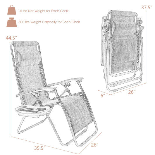 2 Pieces Folding Recliner Zero Gravity Lounge Chair - Beige LuxuryLifeWay Online Store