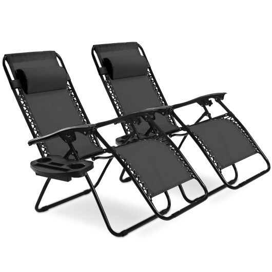 2 Pieces Folding Recliner Zero Gravity Lounge Chair - Beige LuxuryLifeWay Online Store