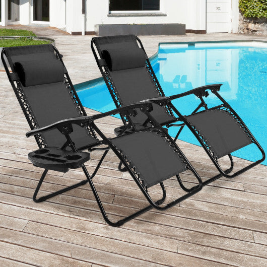 2 Pieces Folding Recliner Zero Gravity Lounge Chair - Beige LuxuryLifeWay Online Store