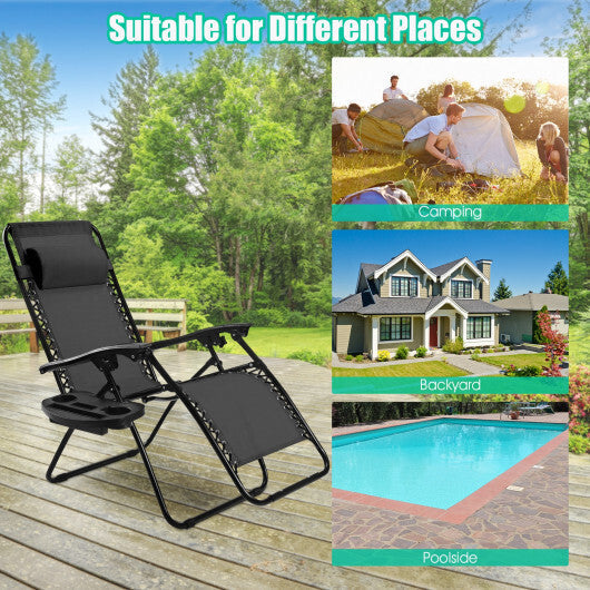 2 Pieces Folding Recliner Zero Gravity Lounge Chair - Beige LuxuryLifeWay Online Store