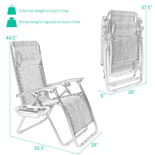 2 Pieces Folding Recliner Zero Gravity Lounge Chair - Beige LuxuryLifeWay Online Store