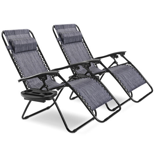 2 Pieces Folding Recliner Zero Gravity Lounge Chair - Beige LuxuryLifeWay Online Store