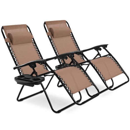 2 Pieces Folding Lounge Chair with Zero Gravity-Brown - Color: Brown LuxuryLifeWay Online Store