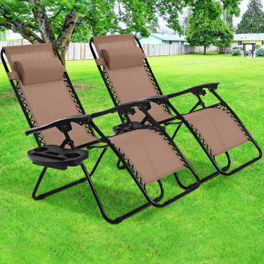 2 Pieces Folding Lounge Chair with Zero Gravity-Brown - Color: Brown LuxuryLifeWay Online Store