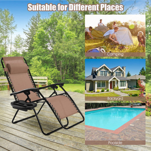 2 Pieces Folding Lounge Chair with Zero Gravity-Brown - Color: Brown LuxuryLifeWay Online Store