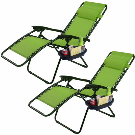 2 Pieces Folding Lounge Chair with Zero Gravity-Green - Color: Green LuxuryLifeWay Online Store