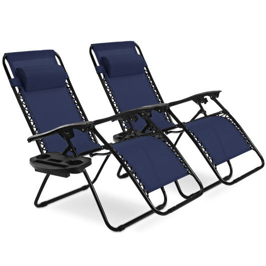 2 Pieces Folding Lounge Chair with Zero Gravity-Navy - Color: Navy LuxuryLifeWay Online Store